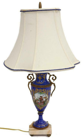 SEVRES STYLE HAND-PAINTED FIGURAL SCENE TABLE LAMP, Vintage / Antique - Old Europe Antique Home Furnishings