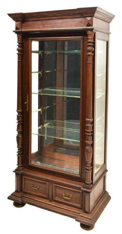 STUNNING FRENCH HENRI II STYLE GLAZED DOOR WALNUT VITRINE, 19th C. (1800's)!! - Old Europe Antique Home Furnishings