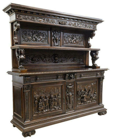 STUNNING ITALIAN RENAISSANCE REVIVAL CARVED SIDEBOARD, 19th century ( 1800s )!! - Old Europe Antique Home Furnishings