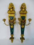 Sconces, Egyptian, Revival Gilt Wood & Faux Green Malachite, Pair, Gorgeous!! - Old Europe Antique Home Furnishings