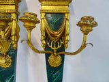 Sconces, Egyptian, Revival Gilt Wood & Faux Green Malachite, Pair, Gorgeous!! - Old Europe Antique Home Furnishings