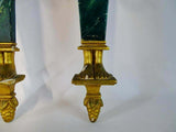 Sconces, Egyptian, Revival Gilt Wood & Faux Green Malachite, Pair, Gorgeous!! - Old Europe Antique Home Furnishings