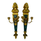 Sconces, Egyptian, Revival Gilt Wood & Faux Green Malachite, Pair, Gorgeous!! - Old Europe Antique Home Furnishings