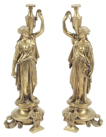 Sculptures, Bronze, Neoclassical Style, Two / Pair, 24 Ins. H, Home Decor!! - Old Europe Antique Home Furnishings