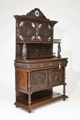 Server, French Breton Style, Carved, Chestnut, Sideboard, Vintage / Antique!! - Old Europe Antique Home Furnishings