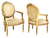 Settee, Armchairs, Four, French Louis XVI Style Giltwood, Salon, Early 1900's! - Old Europe Antique Home Furnishings