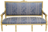 Settee, Sofa, Salon, Louis XVI Style Upholstered, Blue, Crest. Vintage / Antique - Old Europe Antique Home Furnishings