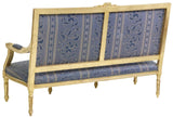 Settee, Sofa, Salon, Louis XVI Style Upholstered, Blue, Crest. Vintage / Antique - Old Europe Antique Home Furnishings