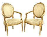 Settee, Armchairs, Four, French Louis XVI Style Giltwood, Salon, Early 1900's! - Old Europe Antique Home Furnishings