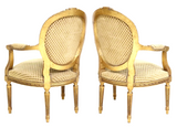 Settee, Armchairs, Four, French Louis XVI Style Giltwood, Salon, Early 1900's! - Old Europe Antique Home Furnishings