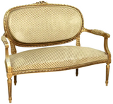 Settee, Armchairs, Four, French Louis XVI Style Giltwood, Salon, Early 1900's! - Old Europe Antique Home Furnishings