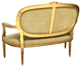 Settee, Armchairs, Four, French Louis XVI Style Giltwood, Salon, Early 1900's! - Old Europe Antique Home Furnishings