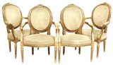 Settee, Armchairs, Four, French Louis XVI Style Giltwood, Salon, Early 1900's! - Old Europe Antique Home Furnishings