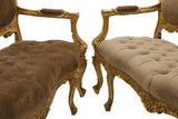 Settees, French Regence Style, Carved Giltwood, Upholstered, Set of Two, Pair! - Old Europe Antique Home Furnishings