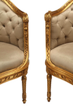 Settees, (2) Louis XVI Style Gilt Upholstered, Decorated, Charming, Vintage!! - Old Europe Antique Home Furnishings