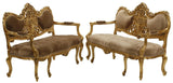 Settees, French Regence Style, Carved Giltwood, Upholstered, Set of Two, Pair! - Old Europe Antique Home Furnishings