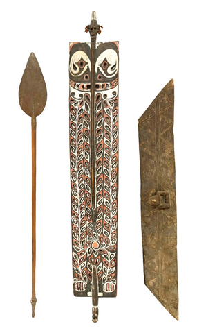 Shields & Spear, Carved Wood, Tribal, Group of 3, Man Cave, Vintage / Antique!! - Old Europe Antique Home Furnishings