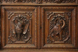 Sideboard / Bookcase, French Henri II Style Carved Oak Hunt 19th Century 1800's! - Old Europe Antique Home Furnishings