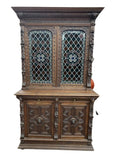 Antique Sideboard, Buffet Server, Dutch Stained Glass Sideboard, Foliage, 1800s! - Old Europe Antique Home Furnishings