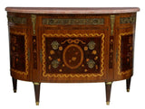 Sideboard, Louis XVI Style Marble-Top Mahogany DemiLune, Floral Marquetry, 1900s!! - Old Europe Antique Home Furnishings
