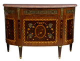 Sideboard, Louis XVI Style Marble-Top Mahogany DemiLune, Floral Marquetry, 1900s!! - Old Europe Antique Home Furnishings