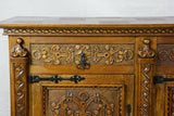 Sideboard, Red Leather, French Renaissance Style w/ Metal Stretcher, Part of a Dining Set - Old Europe Antique Home Furnishings