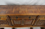 Sideboard, Red Leather, French Renaissance Style w/ Metal Stretcher, Part of a Dining Set - Old Europe Antique Home Furnishings