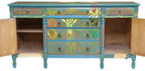 Sideboard, Baker, Table, Draw Leaf, 4 Arm Chairs, Artist Paint Decorated, 6 Pcs - Old Europe Antique Home Furnishings