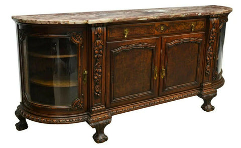 Sideboard, Chippendale Style, Marble Top, Oak, Vintage / Antique, 20th C.,1900's - Old Europe Antique Home Furnishings