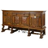 Sideboard, Red Leather, French Renaissance Style w/ Metal Stretcher, Part of a Dining Set - Old Europe Antique Home Furnishings