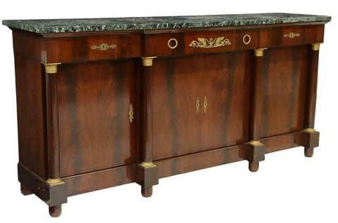 Sideboard, French Empire Style Marble-Top Mahogany, Gilt Metal Mounts, Vintage! - Old Europe Antique Home Furnishings