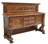 Sideboard, Italian Renaissance Revival, Walnut, Foliate Carved, Lion, E. 1900s!! - Old Europe Antique Home Furnishings