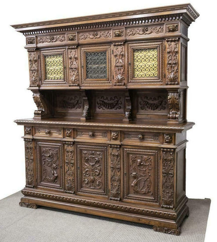Sideboard, Italian, Renaissance Revival, Walnut, Early 1900s, Stunning Piece! - Old Europe Antique Home Furnishings