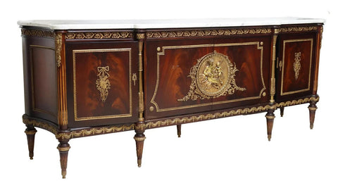 Sideboard, Marble Top, J.P. Ehalt, Louis XVI Style, Mahogany, Gilt, Vintage!! - Old Europe Antique Home Furnishings