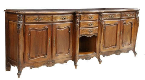 Sideboard, Server, Long, French Louis XV Style, Walnut, 112.5"L, Vintage, 1900's!! - Old Europe Antique Home Furnishings