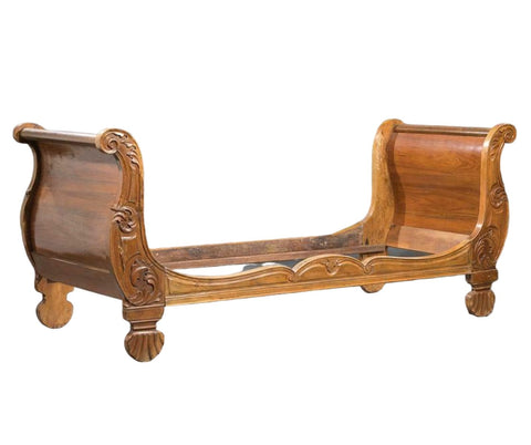 Stunning Antique French Carved Walnut Sleigh Bed!! - Old Europe Antique Home Furnishings