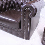 Sofa and Chair, Brown, Club  Chesterfield From England, Lovely Set! - Old Europe Antique Home Furnishings