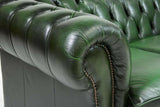 Sofa and Loveseat, Chesterfield, Green Leather From England, Gorgeous Set! - Old Europe Antique Home Furnishings