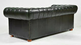 Sofa and Loveseat, Chesterfield, Green Leather From England, Gorgeous Set! - Old Europe Antique Home Furnishings