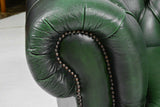 Sofa and Loveseat, Chesterfield, Green Leather From England, Gorgeous Set! - Old Europe Antique Home Furnishings