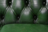 Sofa and Loveseat, Chesterfield, Green Leather From England, Gorgeous Set! - Old Europe Antique Home Furnishings