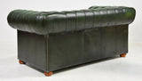Sofa and Loveseat, Chesterfield, Green Leather From England, Gorgeous Set! - Old Europe Antique Home Furnishings