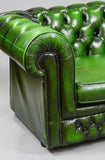 Sofa, British Green Leather Chesterfield 2 Seater, from England, Gorgeous! - Old Europe Antique Home Furnishings