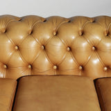 Sofa, Leather, Chesterfield, British, Tan, Button Tufted, 3 Seater Sofa! - Old Europe Antique Home Furnishings