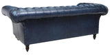 Sofa, Blue Leather, English Chesterfield Style, Nailhead Trim, Button Tufted!! - Old Europe Antique Home Furnishings
