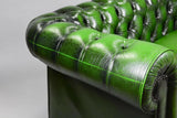 Sofa, British Green Leather Chesterfield 2 Seater, from England, Gorgeous! - Old Europe Antique Home Furnishings