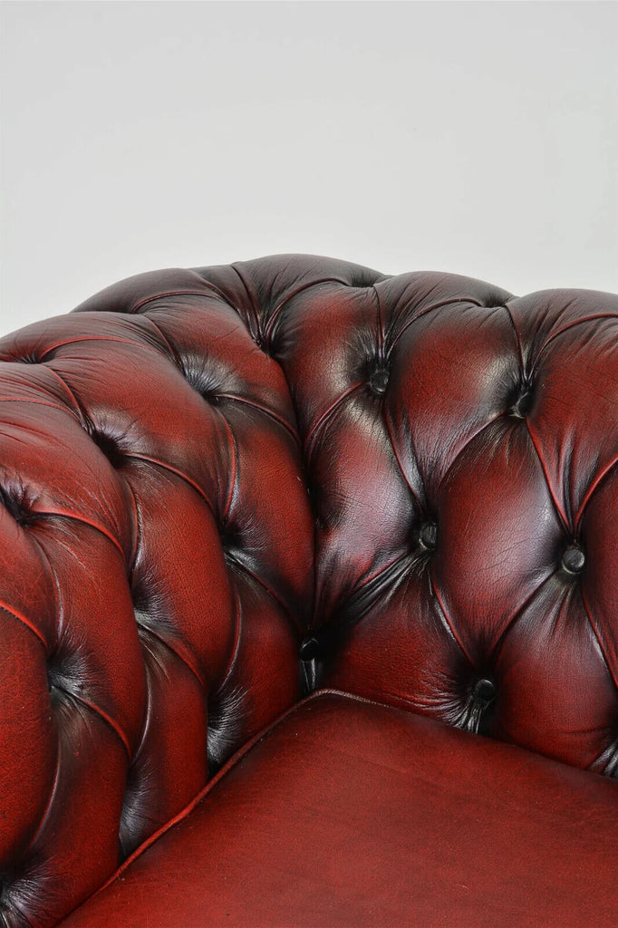 Sofa, British Red Leather Button Tufted Chesterfield Sofa, Old Europe Antique Home