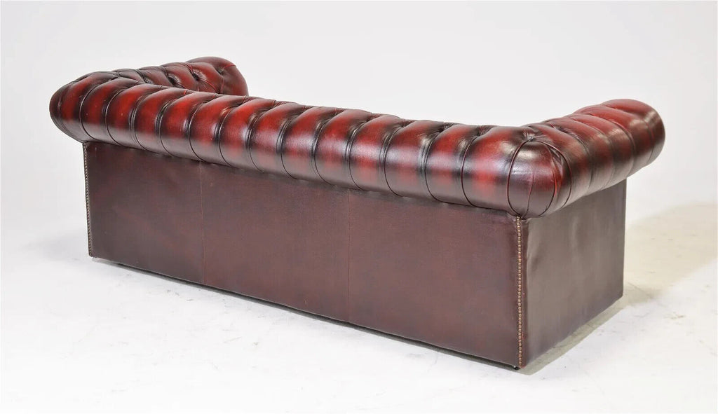Sofa, British Red Leather Button Tufted Chesterfield Sofa, Old Europe Antique Home
