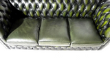 Gorgeous Sofa, Chesterfield, British, Green Leather, Button Tufted, Nailhead Trim Three Seater!! - Old Europe Antique Home Furnishings