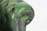 Sofa, Chesterfield, Green, Leather, Button Tufted, British, Gorgeous Seating!! - Old Europe Antique Home Furnishings